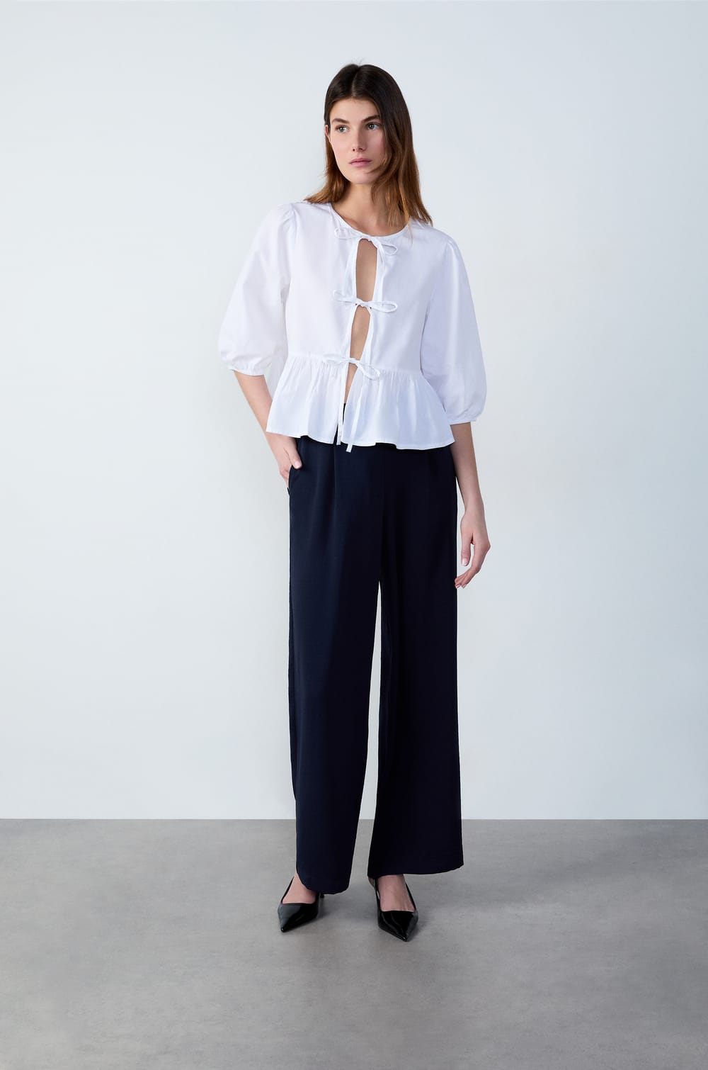 3/4 Sleeve Blouse with Bows;${refinementColor}