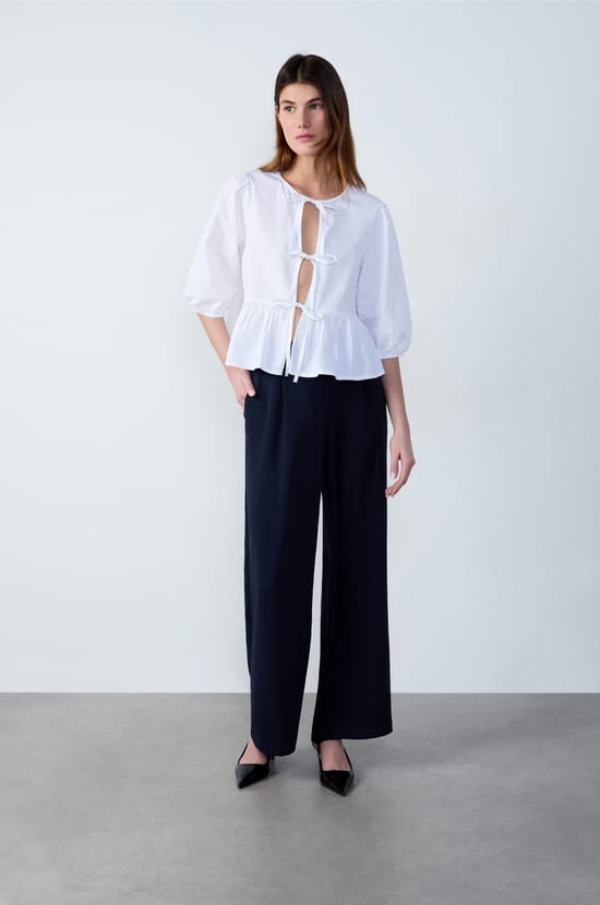 3/4 Sleeve Blouse with Bows;${refinementColor}