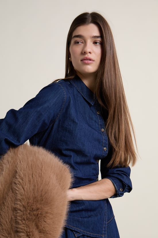 Chemise en jean style cache-coeur;${refinementColor}