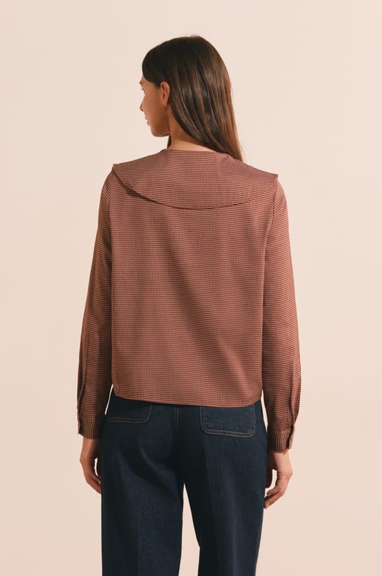Chemise col claudine &agrave; carreaux;${refinementColor}