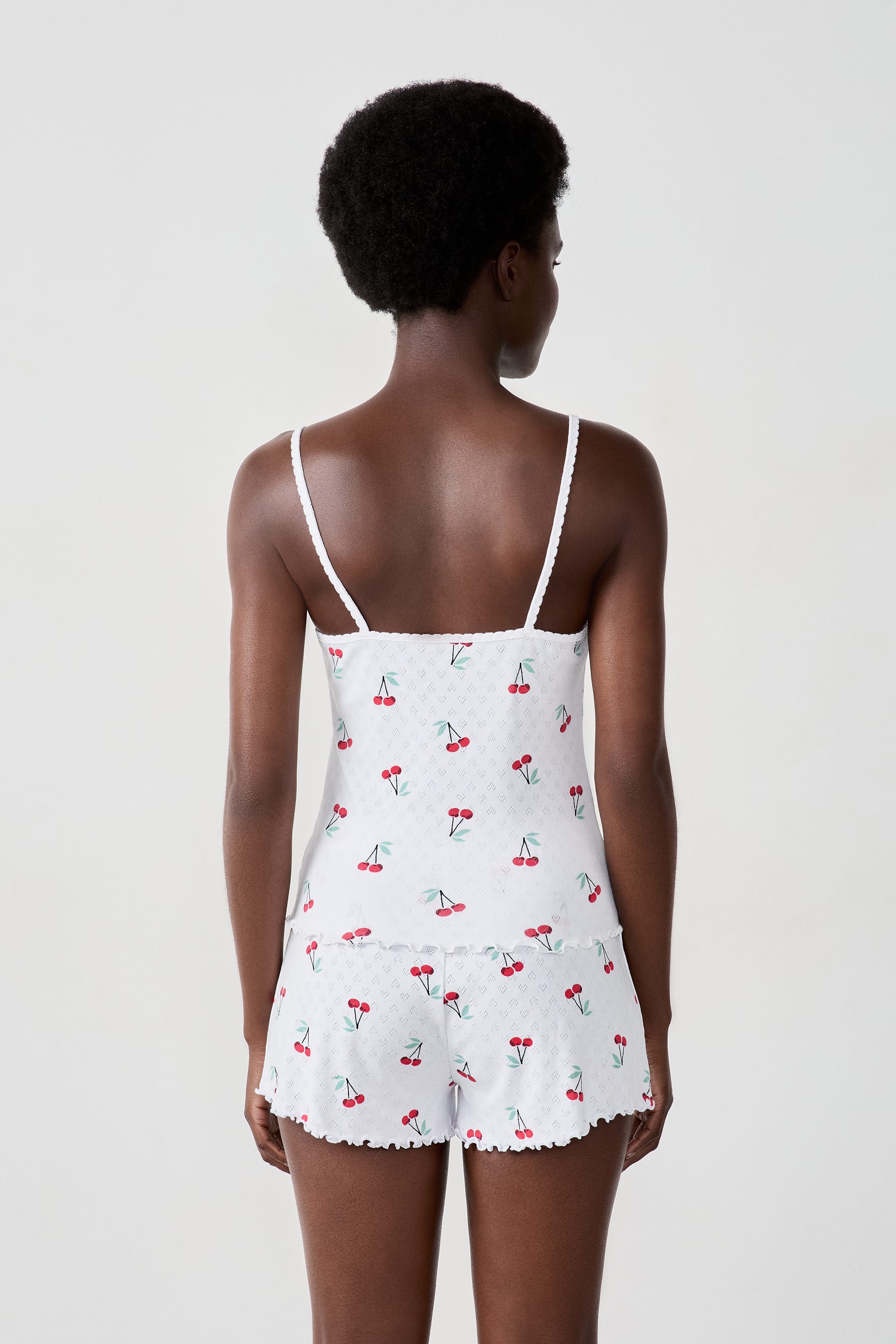 Cotton tank top with cherry print pointelle - CHERRY - BLANC - ETAM
