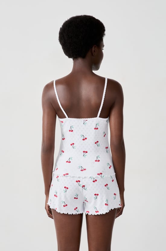 D&eacute;bardeur en coton en pointelle imprim&eacute; cerises;${refinementColor}