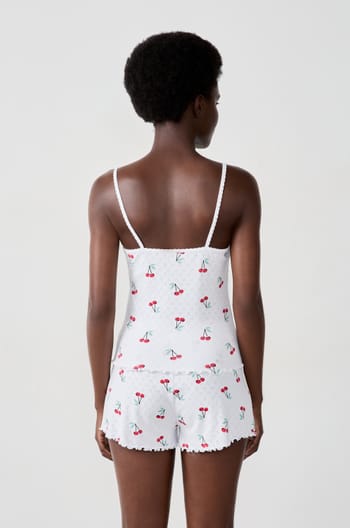 Cotton tank top with cherry print pointelle;${refinementColor}
