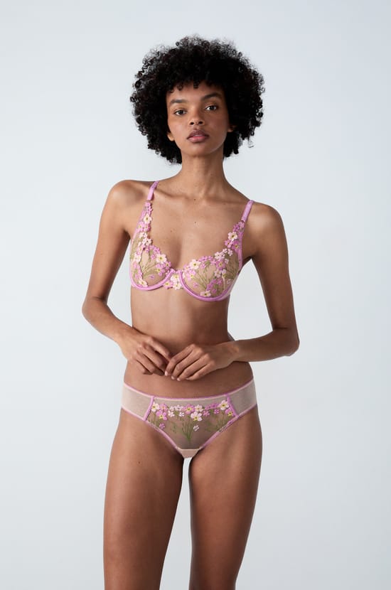 Unlined Demi Bra with Floral Embroidery;${refinementColor}