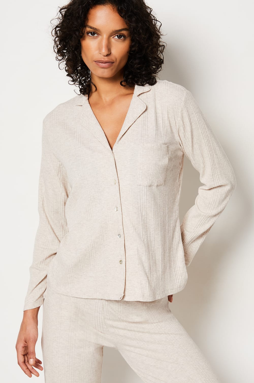 Ribbed Richelieu Pajama Shirt;${refinementColor}