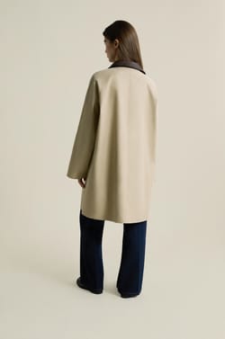 Long Trench Coat with Cotton and Contrasting Collar;${refinementColor}