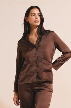 Chemise de pyjama satin&eacute;e &agrave; motifs;${refinementColor}