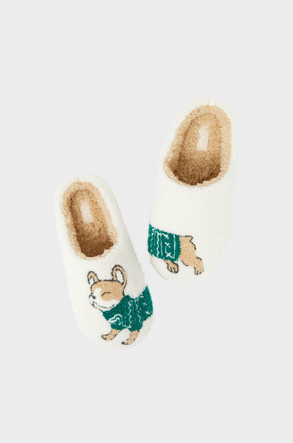 Chaussons à motif bouledogue en fausse fourrure;${refinementColor}