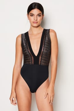 Iridescent Lace and Tulle Bodysuit;${refinementColor}