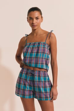 Short de pyjama &agrave; carreaux en coton;${refinementColor}