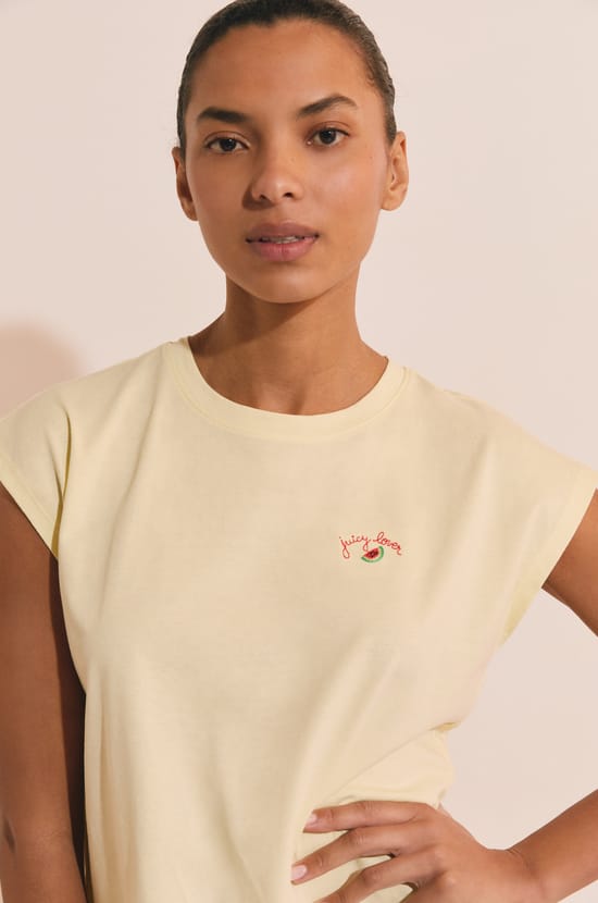 T-shirt de pyjama &agrave; inscription "juicy lover" en coton;${refinementColor}