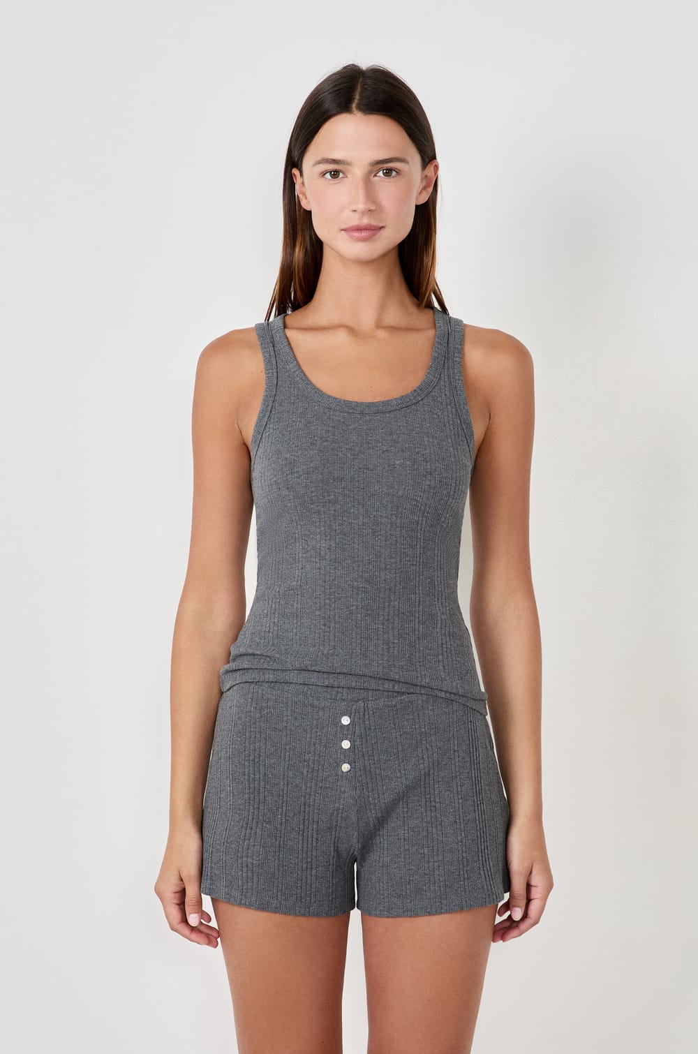 Straight-cut ribbed cotton pyjama shorts;${refinementColor}