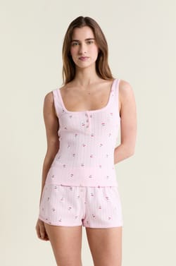 D&eacute;bardeur de pyjama &agrave; motifs en coton en pointelle;${refinementColor}