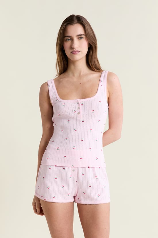 D&eacute;bardeur de pyjama &agrave; motifs en coton en pointelle;${refinementColor}