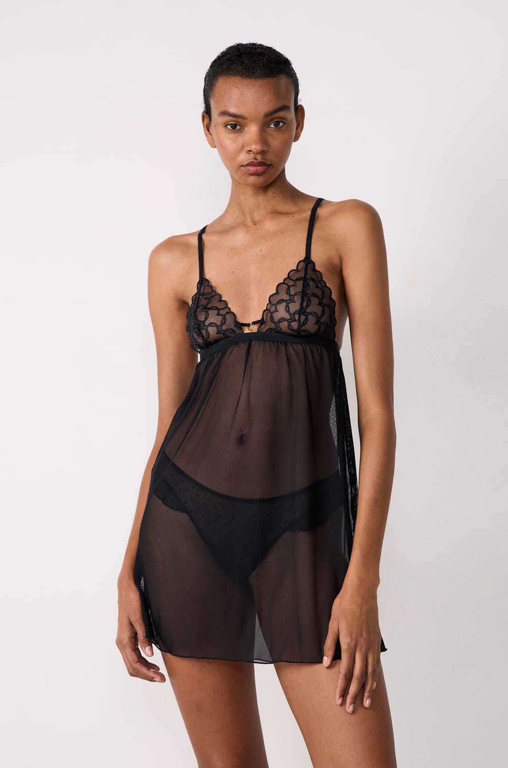 Short Transparent Voile Nightdress with Hearts;${refinementColor}