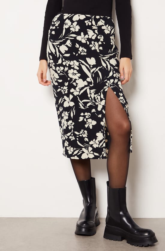 Floral Wrap Skirt With Slit;${refinementColor}