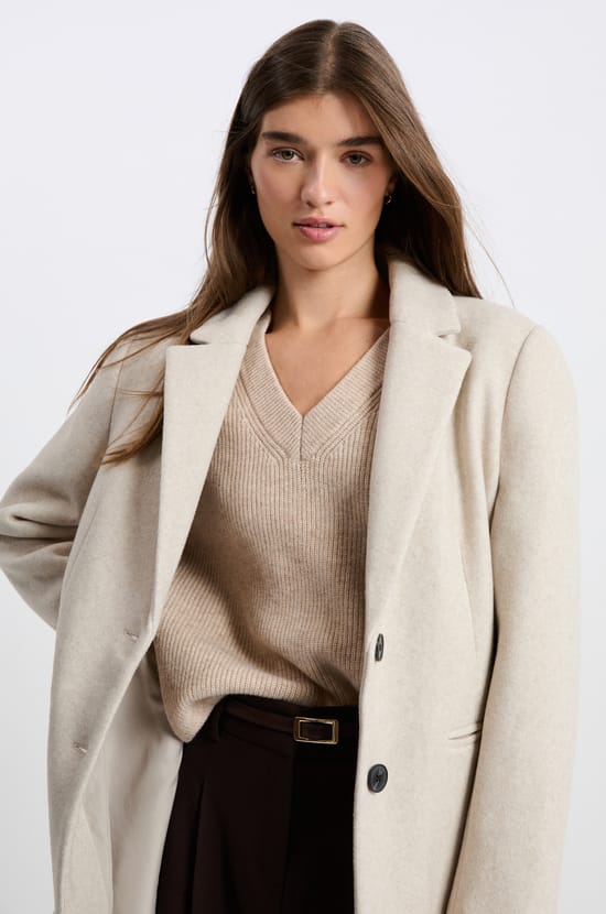 Short Straight-Cut Coat with Wool;${refinementColor}