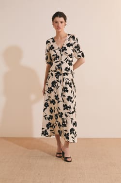 Jupe midi fluide &agrave; motifs;${refinementColor}