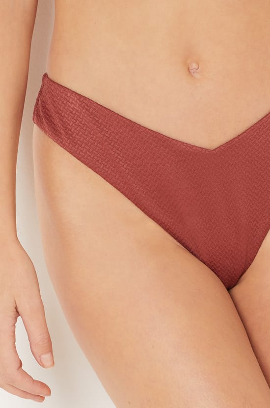 Brazilian High Leg Textured Bikini Bottom;${refinementColor}