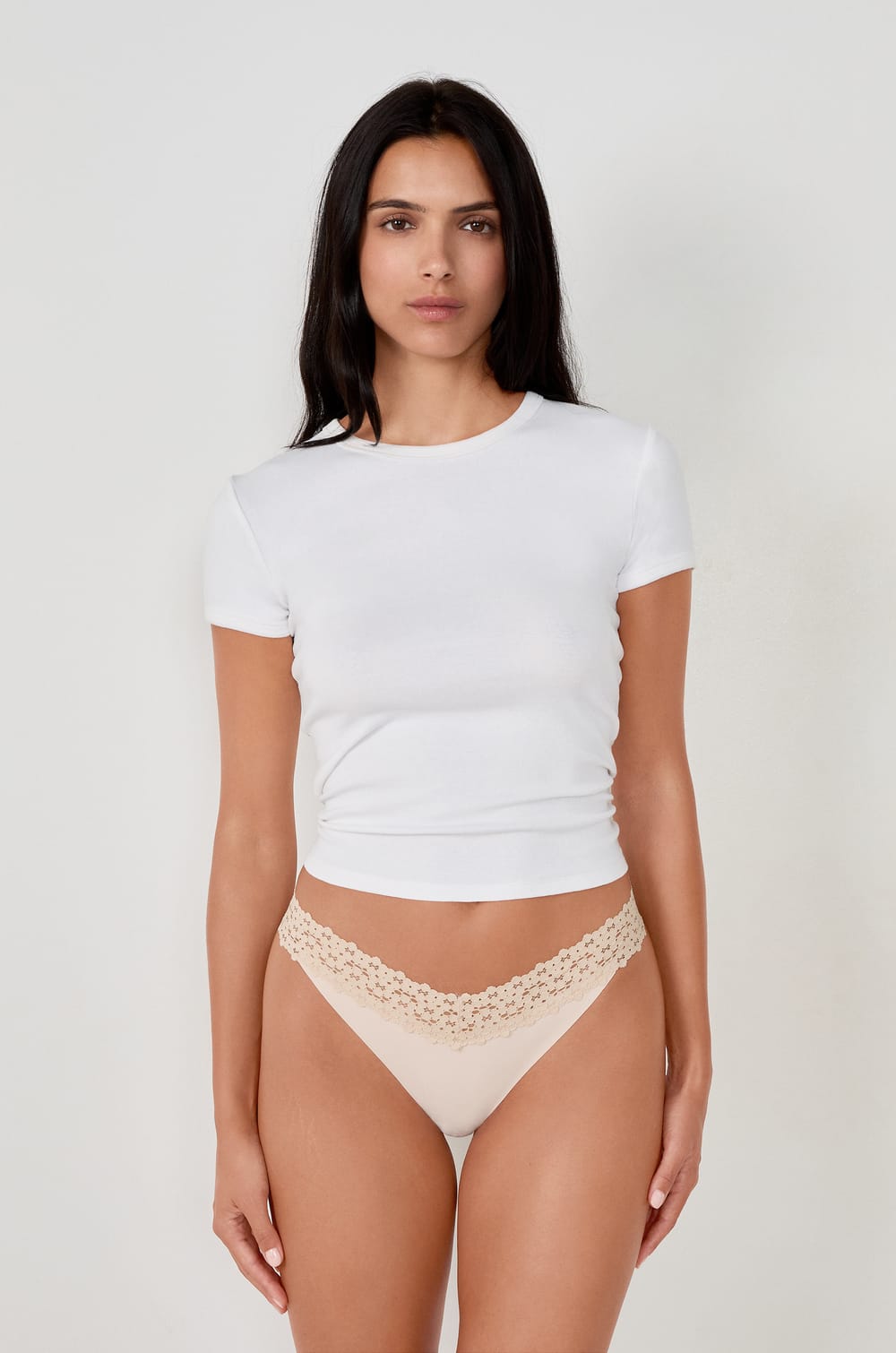 Microfiber And Lace Thong;${refinementColor}