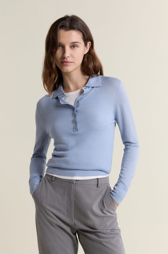 Su&eacute;ter polo de manga larga con botones;${refinementColor}