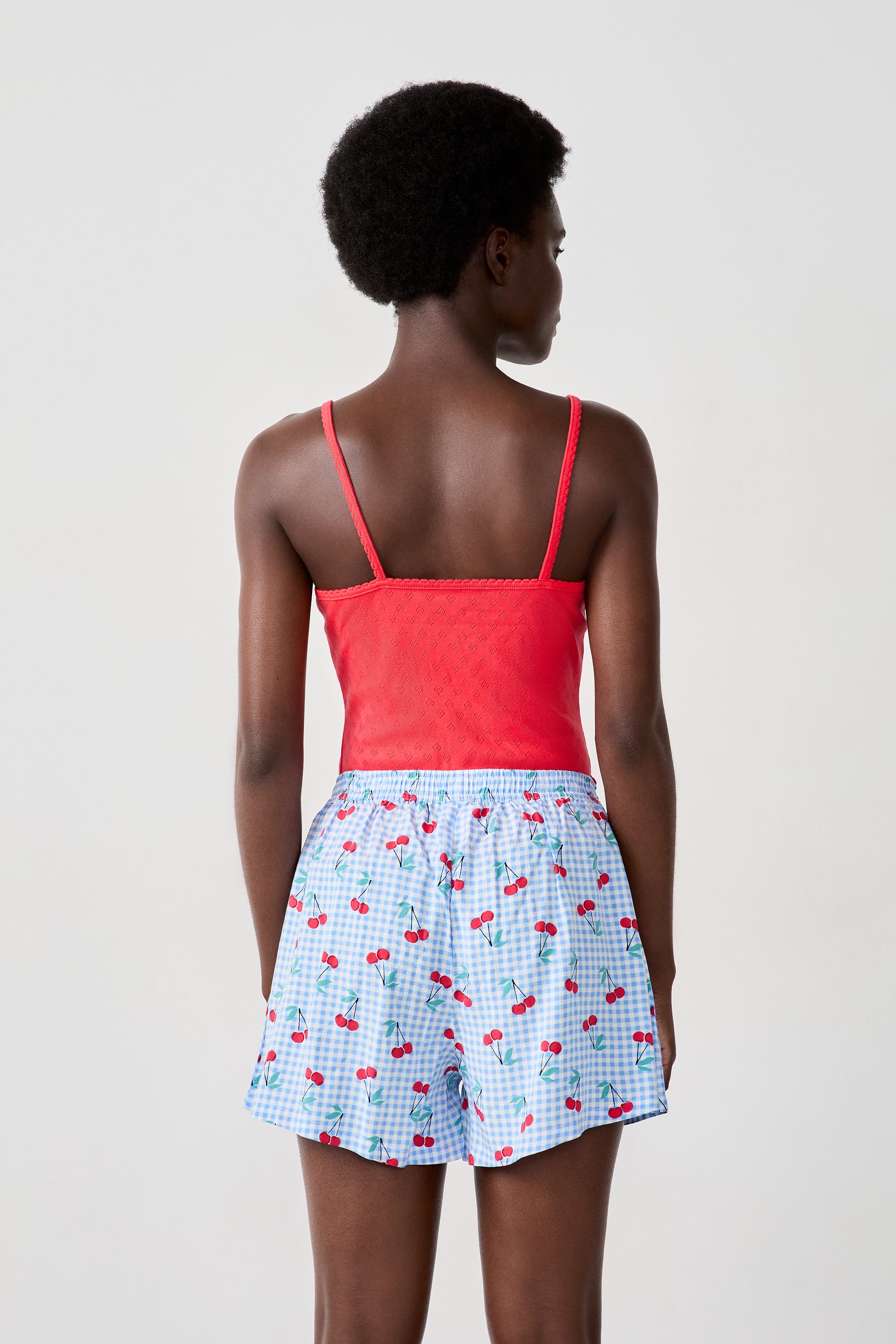 Gingham Print Shorts With Cherries - CIRULEA - BLEU - ETAM