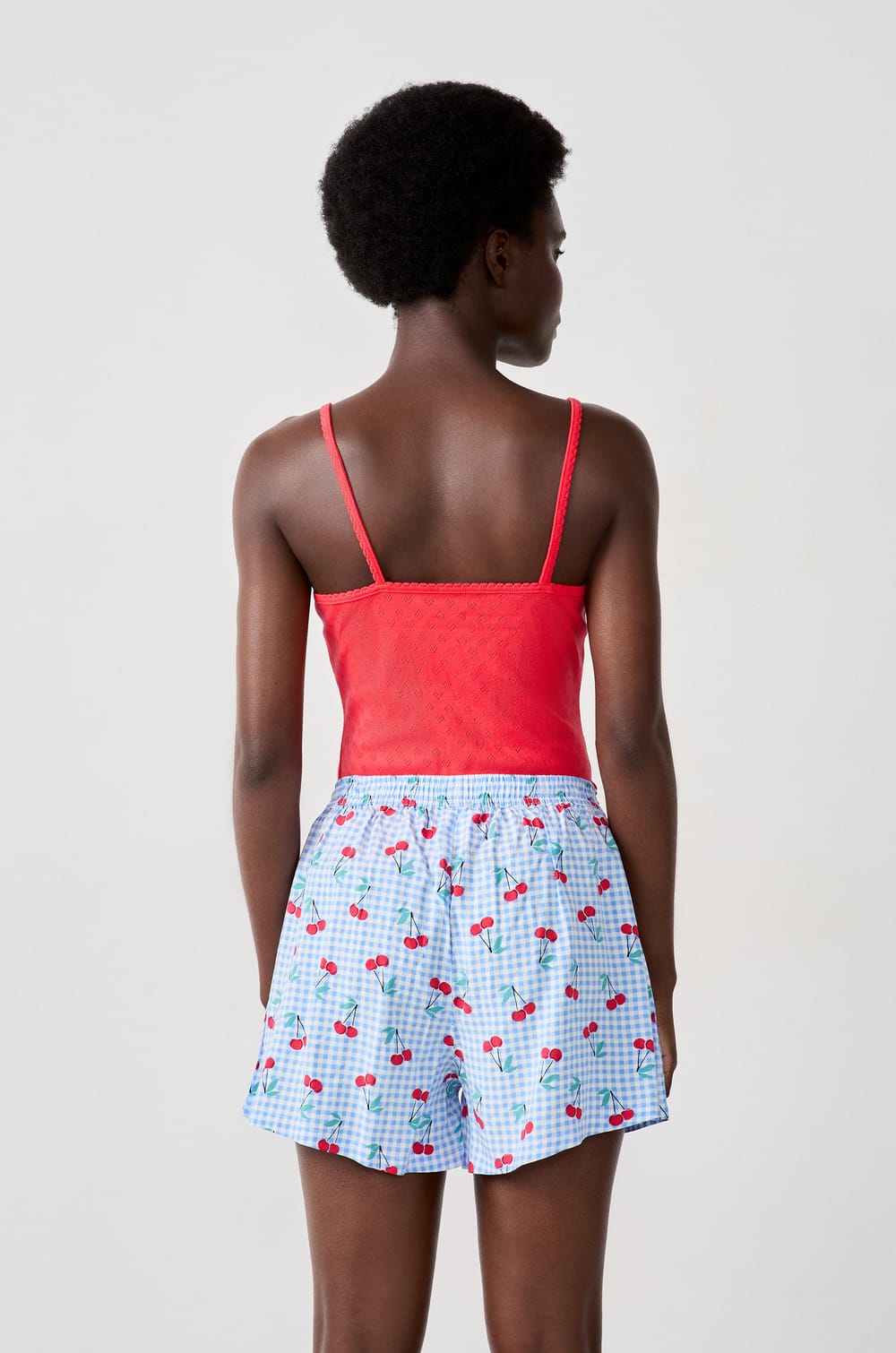 Gingham print shorts with cherries;${refinementColor}