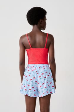 Gingham print shorts with cherries;${refinementColor}
