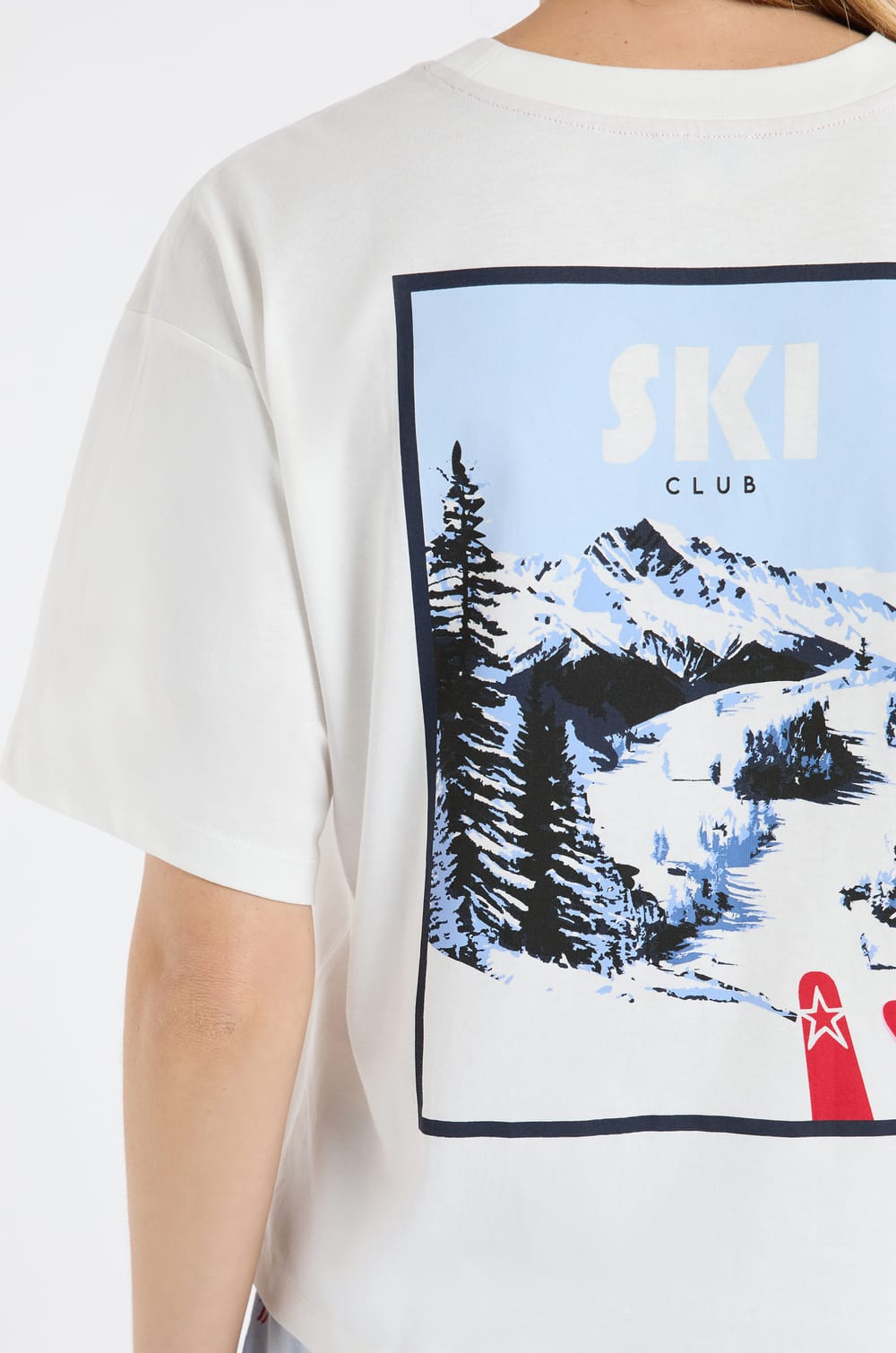 Cotton T-shirt with ski landscape print;${refinementColor}
