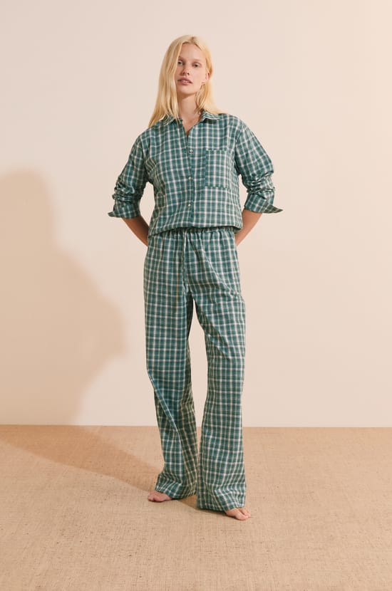 Pantalon de pyjama &agrave; carreaux en coton;${refinementColor}