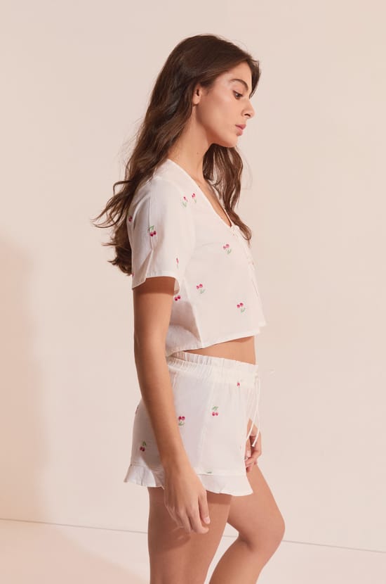 Short de pyjama en coton &agrave; motifs cerises;${refinementColor}