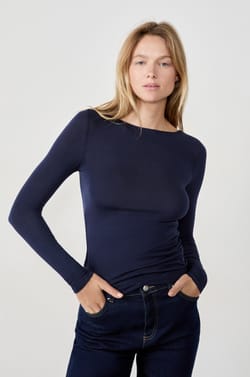 T-shirt manches longues col bateau en maille thermique;${refinementColor}