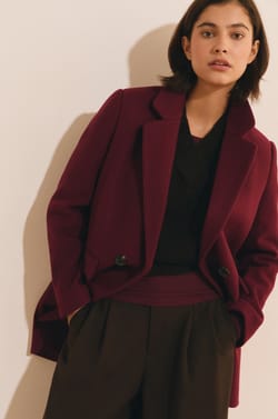 Manteau mi-long crois&eacute; avec laine;${refinementColor}