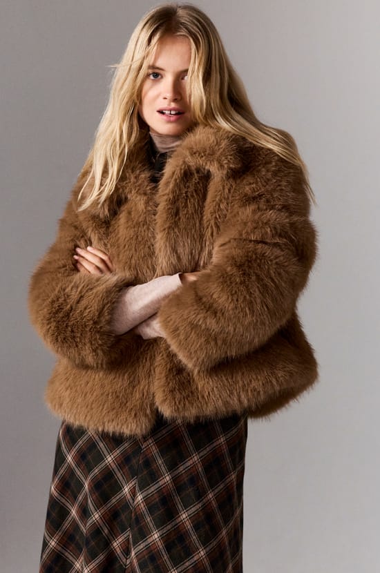 Short Faux Fur Coat;${refinementColor}