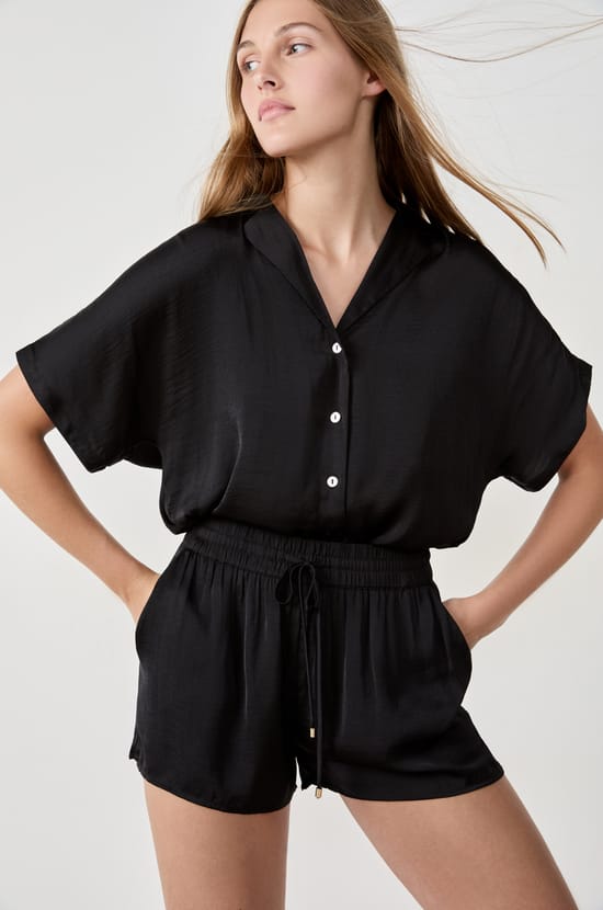 Satin shorts with drawstring;${refinementColor}