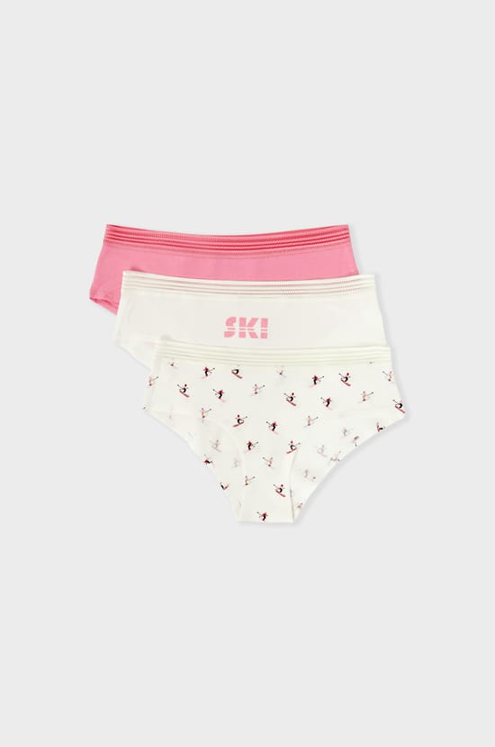 Lot de 3 shortys en coton et dentelle &agrave; motif;${refinementColor}