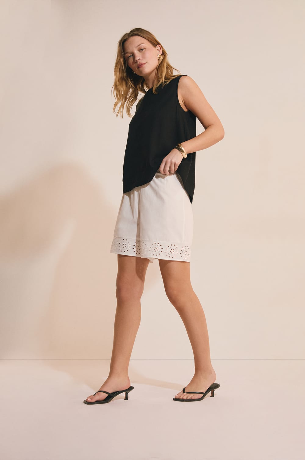 Cotton Bermuda Shorts with Embroidery;${refinementColor}