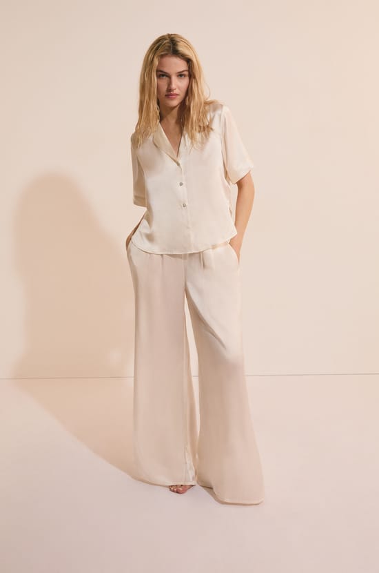 Chemise de pyjama manches courtes en soie;${refinementColor}