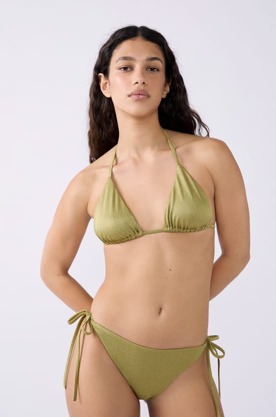 Glittery Triangle Bikini Top;${refinementColor}
