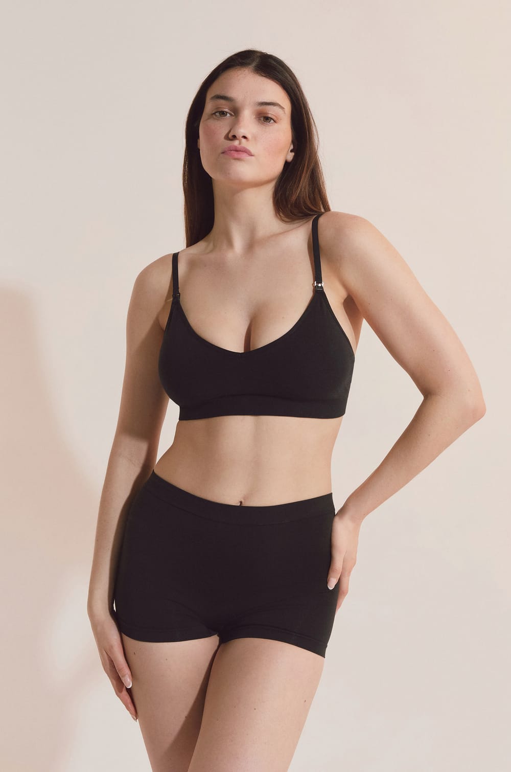 Maternity cotton bralette with nursing clips;${refinementColor}