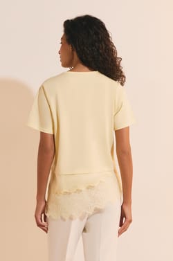 T-shirt asym&eacute;trique avec dentelle en coton;${refinementColor}