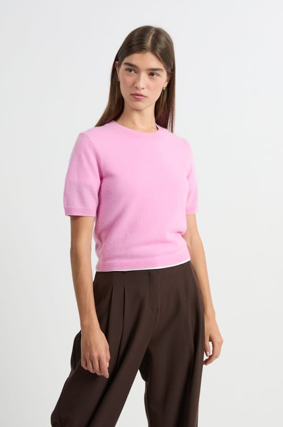 Pull manches courtes en cachemire;${refinementColor}
