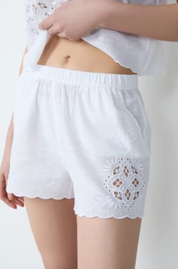 Embroidered Cotton Pyjama Shorts;${refinementColor}