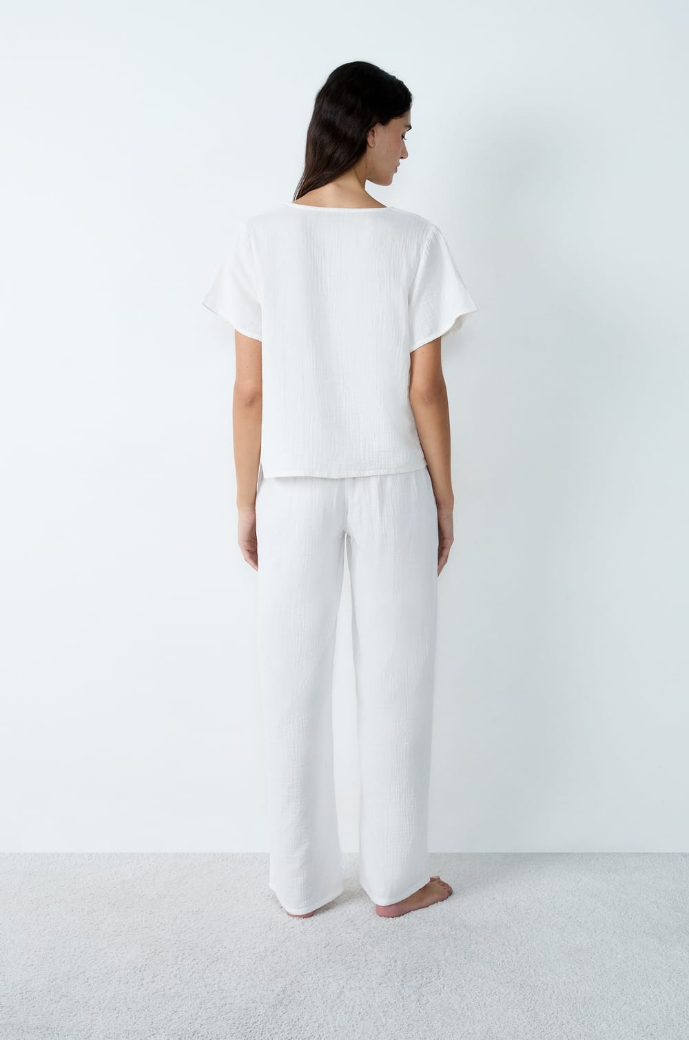 Chemise manches courtes en coton à nœuds;${refinementColor}