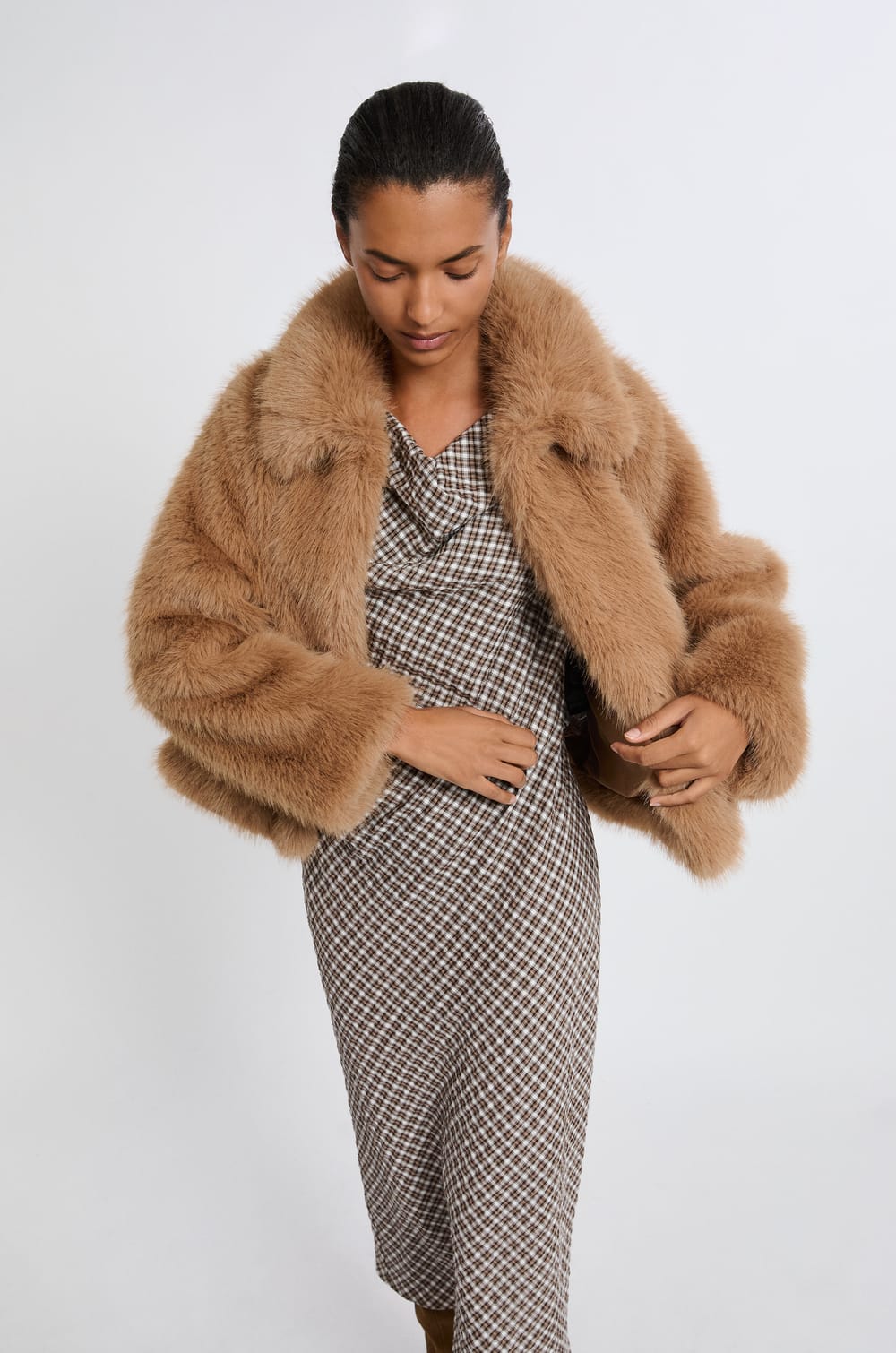 Short Faux Fur Coat;${refinementColor}
