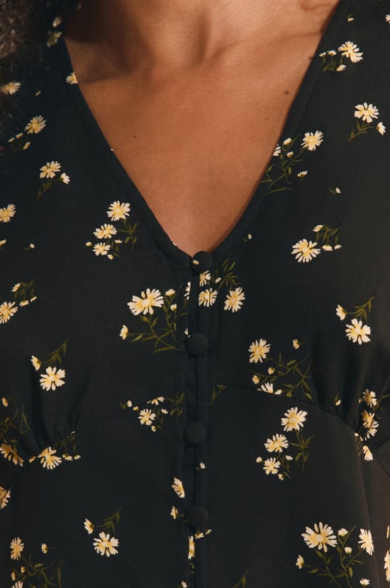 Chemise col V manches 3/4 &agrave; motifs;${refinementColor}