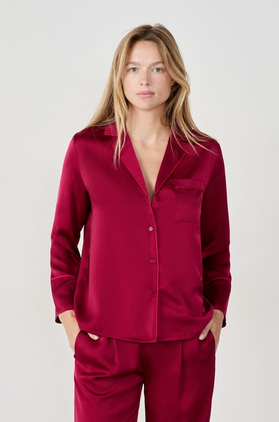 Chemise de pyjama satin&eacute;e;${refinementColor}