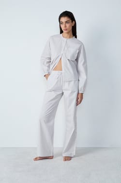 Cotton Pyjama Trousers Straight Cut with Stripes;${refinementColor}