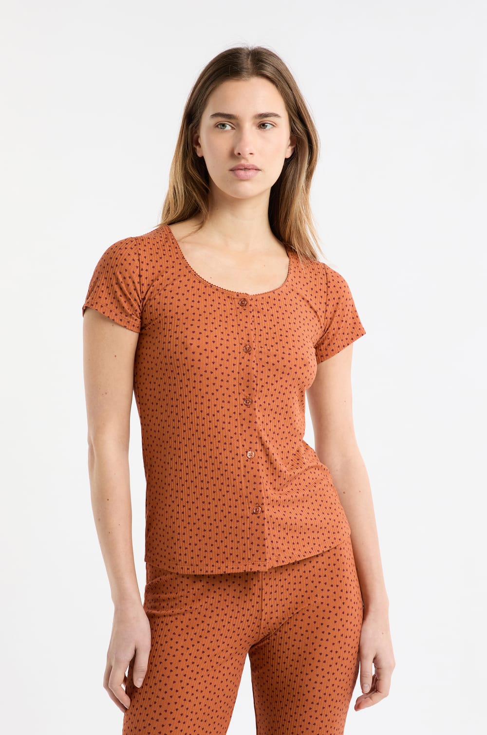 Heart Print Pyjama T-shirt;${refinementColor}