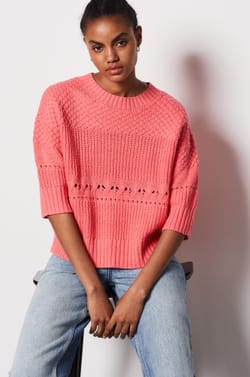 Short-sleeved openwork sweater;${refinementColor}